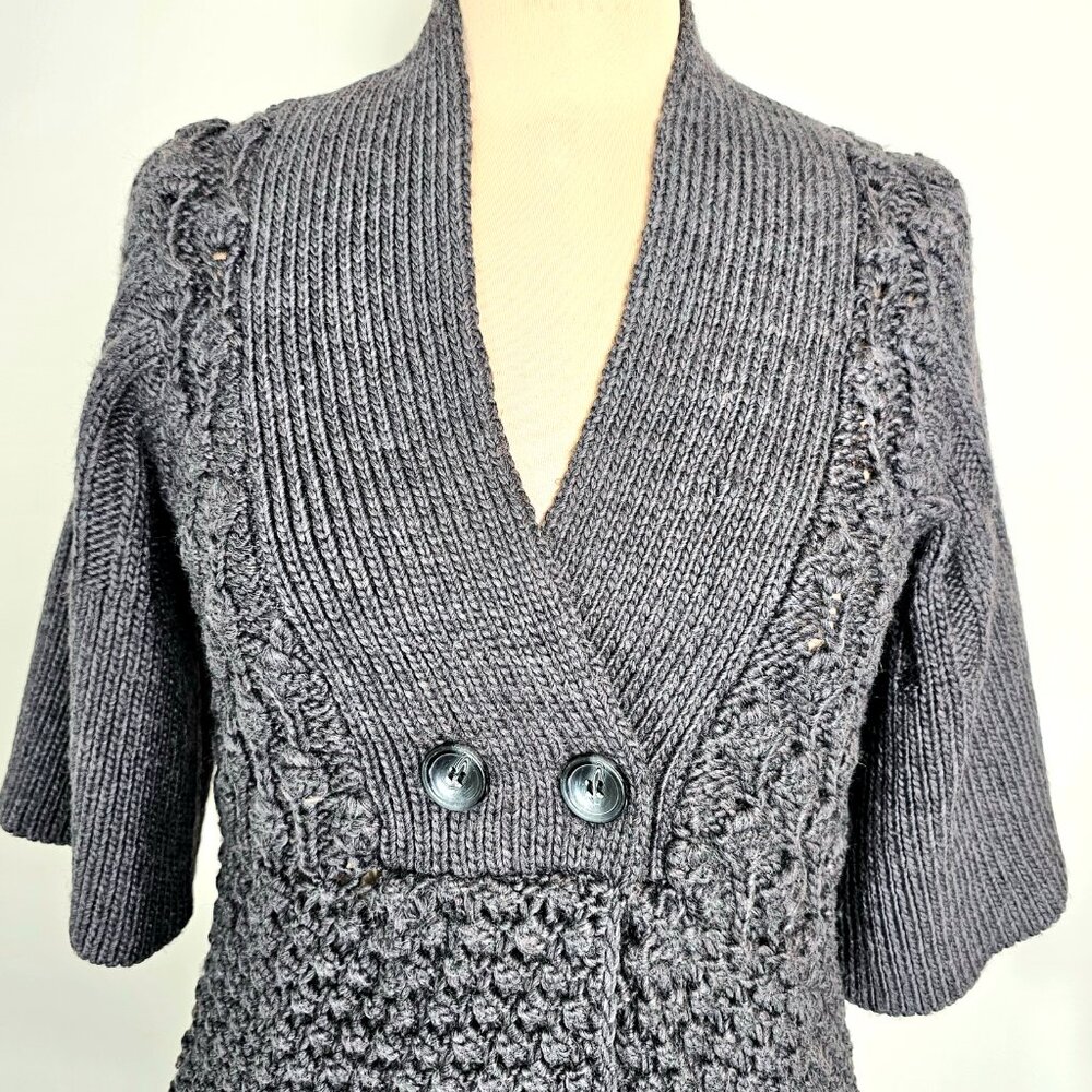 U Knits Charcoal Pointelle Shawl Collar Cardigan Sweater Medium - Picture 12 of 13